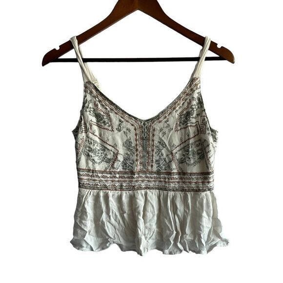 Women's Sage Green & Tan Embroidered Tank Top - Picture 1 of 6